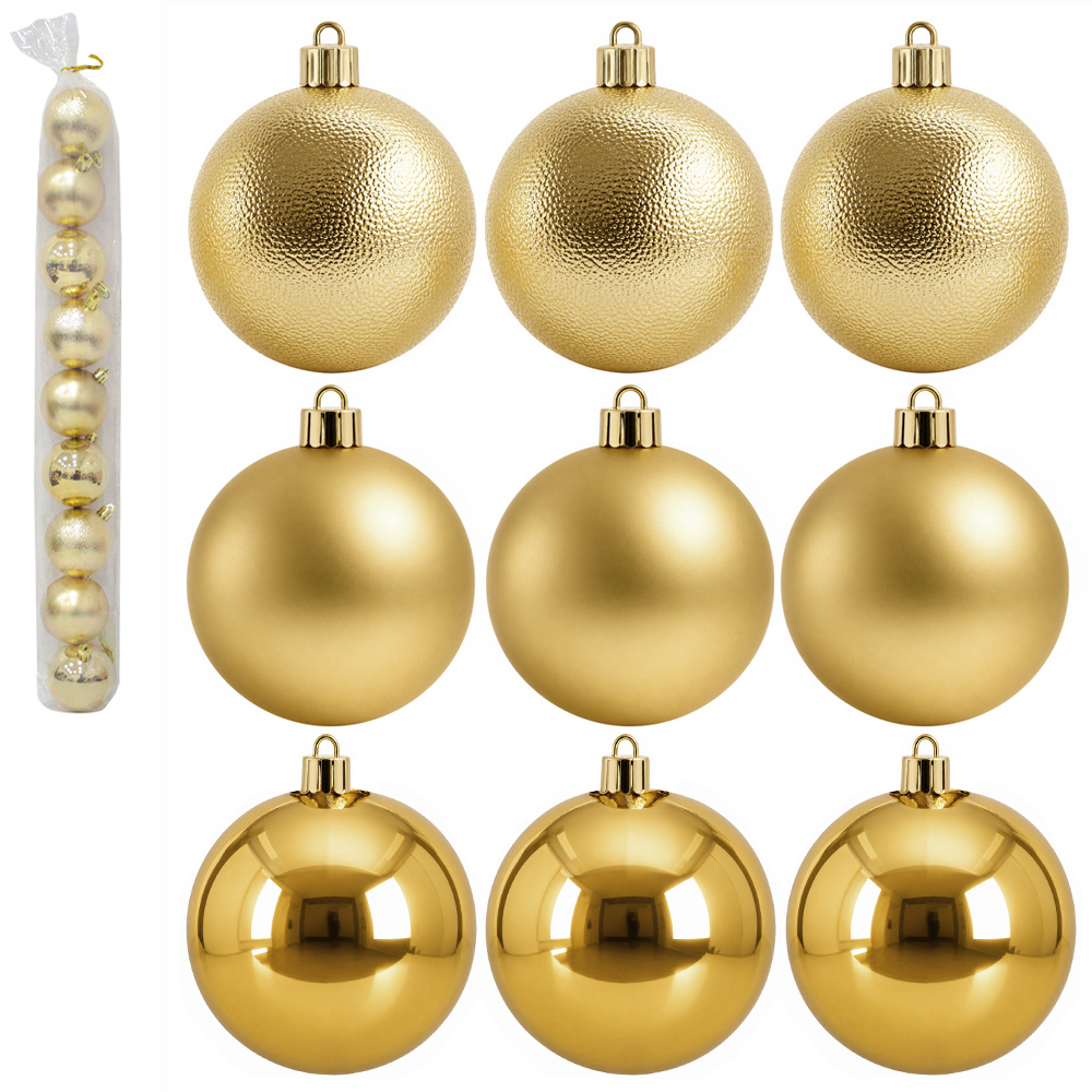 BOLA DE NATAL 6CM DE Ø DOURADA MISTA BRILHO / FOSCA / TEXTURADA PACOTE COM 9 PECAS