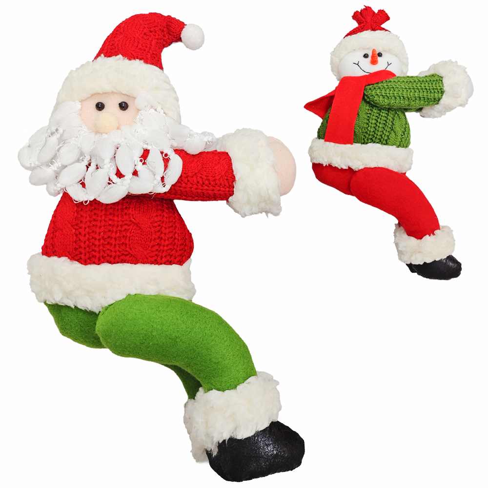 ENFEITE PAPAI NOEL / BONECO DE NEVE PRENDEDOR CORTINA VD / VM COM VELCRO PREMIUM 37X20CM