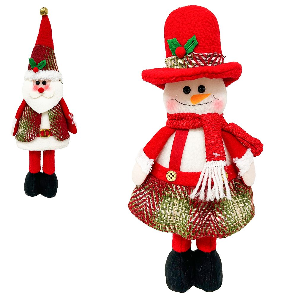 ENFEITE PAPAI NOEL / BONECO DE NEVE EM PE XD / VM COM GUIZO + LED A BATERIA 35X13CM