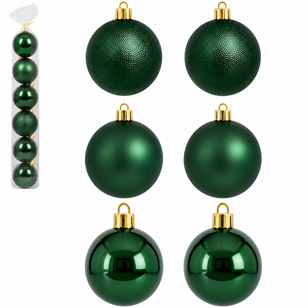 BOLA DE NATAL 7CM DE Ø VERDE MENTA MISTA BRILHO / FOSCA / TEXTURADA PACOTE COM 6 PECAS