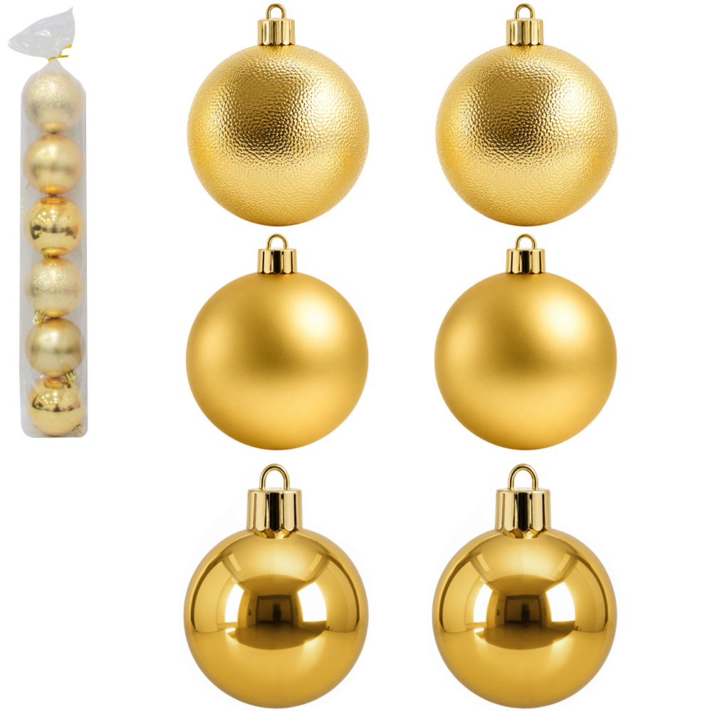 BOLA DE NATAL 7CM DE Ø DOURADA MISTA BRILHO / FOSCA / TEXTURADA PACOTE COM 6 PECAS
