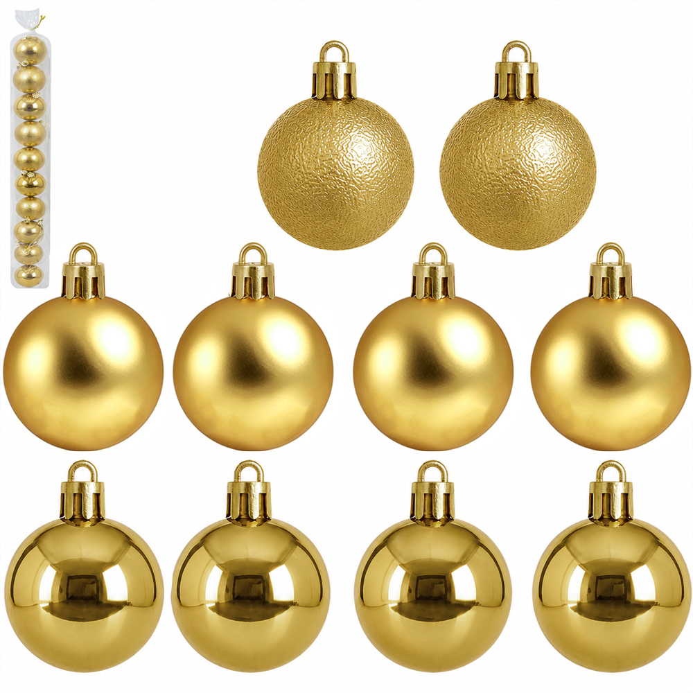 BOLA DE NATAL 5CM DE Ø DOURADA MISTA BRILHO / FOSCA / TEXTURADA PACOTE COM 10 PECAS 
