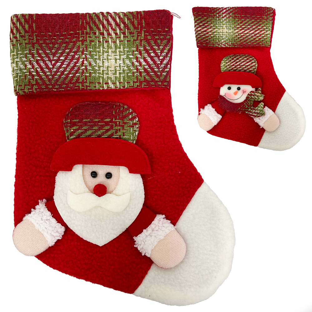 PENDENTE BOTA PAPAI NOEL / BONECO DE NEVE XADREZ 25X17CM