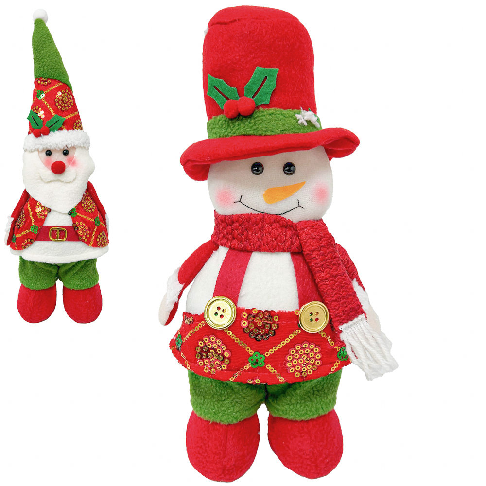ENFEITE PAPAI NOEL / BONECO DE NEVE EM PE PAETE VM COM LED A BATERIA 38X15CM