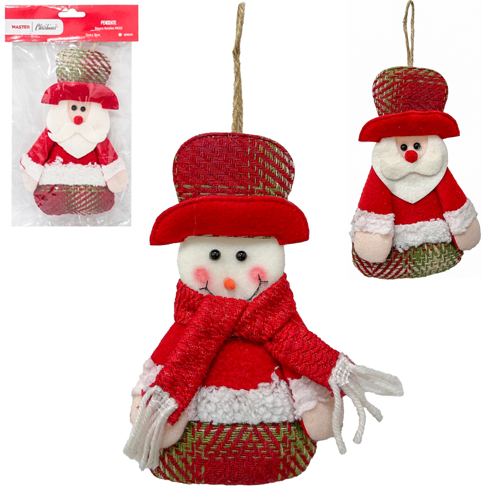 PENDENTE PAPAI NOEL / BONECO DE NEVE DE PELUCIA VM / XD 18X13CM
