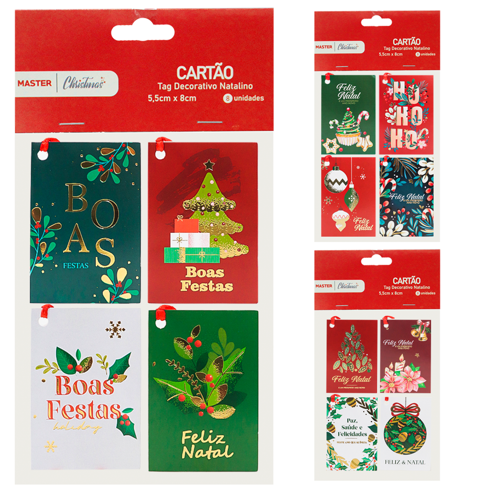 CARTAO TAG DECORATIVO FIGURAS NATALINAS COM 8 PECAS 8X5,5CM