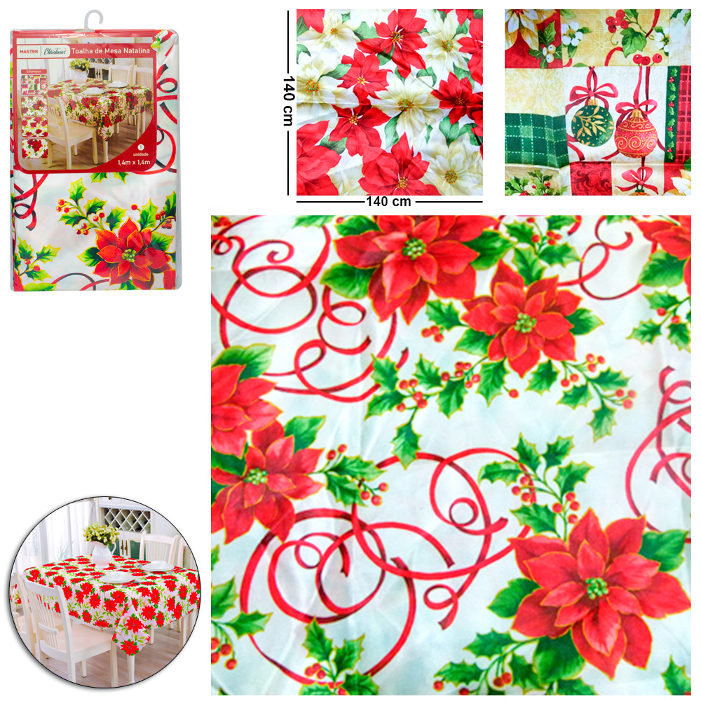 TOALHA DE MESA NATALINA QUADRADA 140X140CM