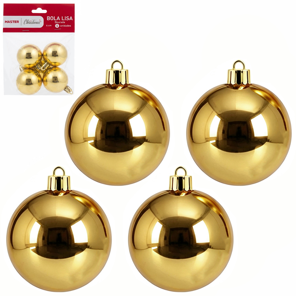 BOLA DE NATAL 4CM DE Ø DOURADA METALIZADA LISA COM 4 PECAS WF
