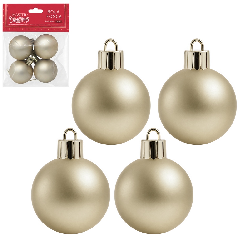 BOLA DE NATAL 4CM DE Ø CHAMPANHE FOSCA COM 4 PECAS WF