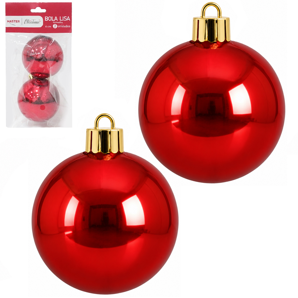 BOLA DE NATAL 6CM DE Ø VERMELHA METALIZADA LISA COM 2 PECAS 