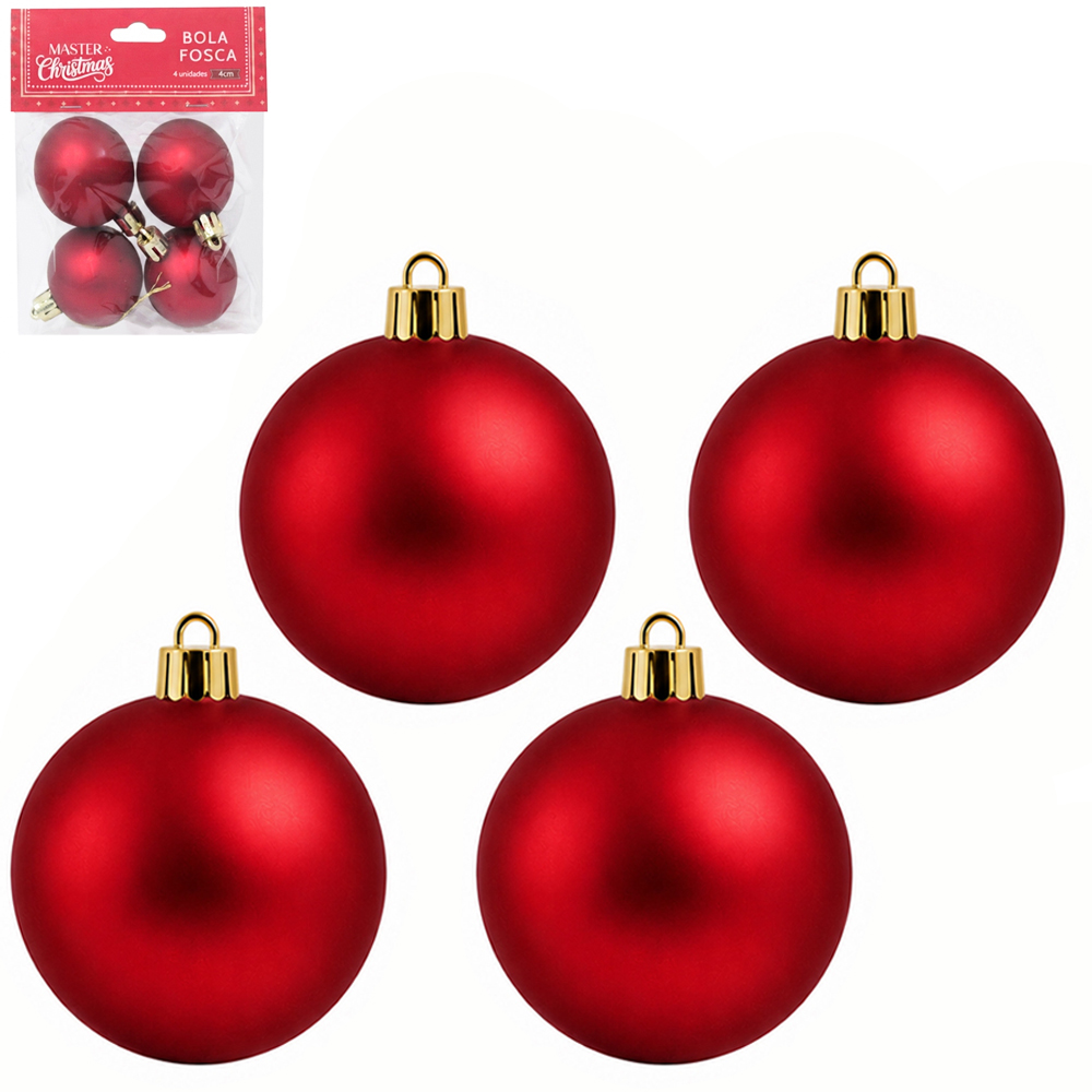 BOLA DE NATAL 4CM DE Ø VERMELHA FOSCA COM 4 PECAS 