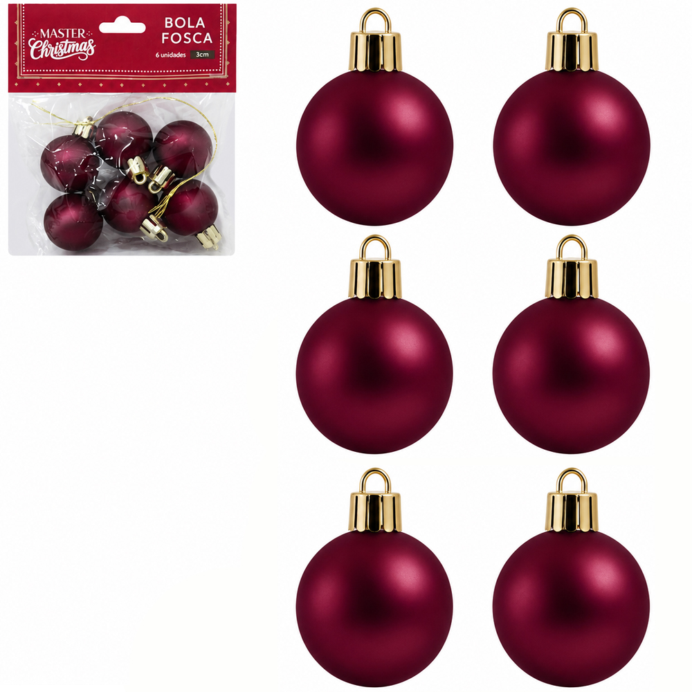 BOLA DE NATAL 3CM DE Ø VERMELHA FOSCA COM 6 PECAS