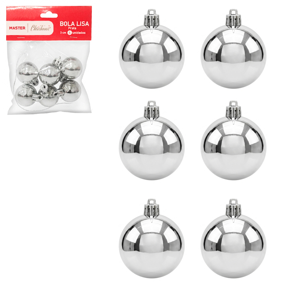 BOLA DE NATAL 3CM DE Ø PRATA METALIZADA LISA COM 6 PECAS