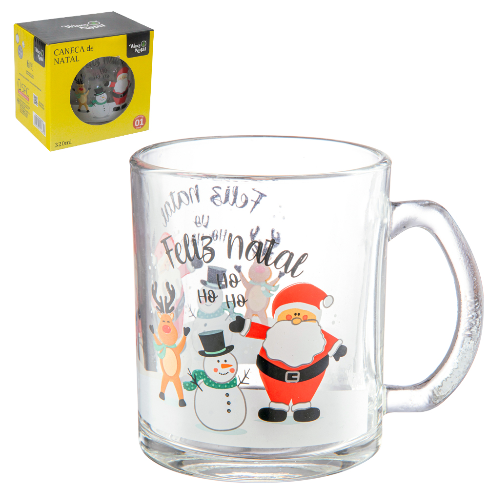 CANECA XICARA DE NATAL DE VIDRO 320ML