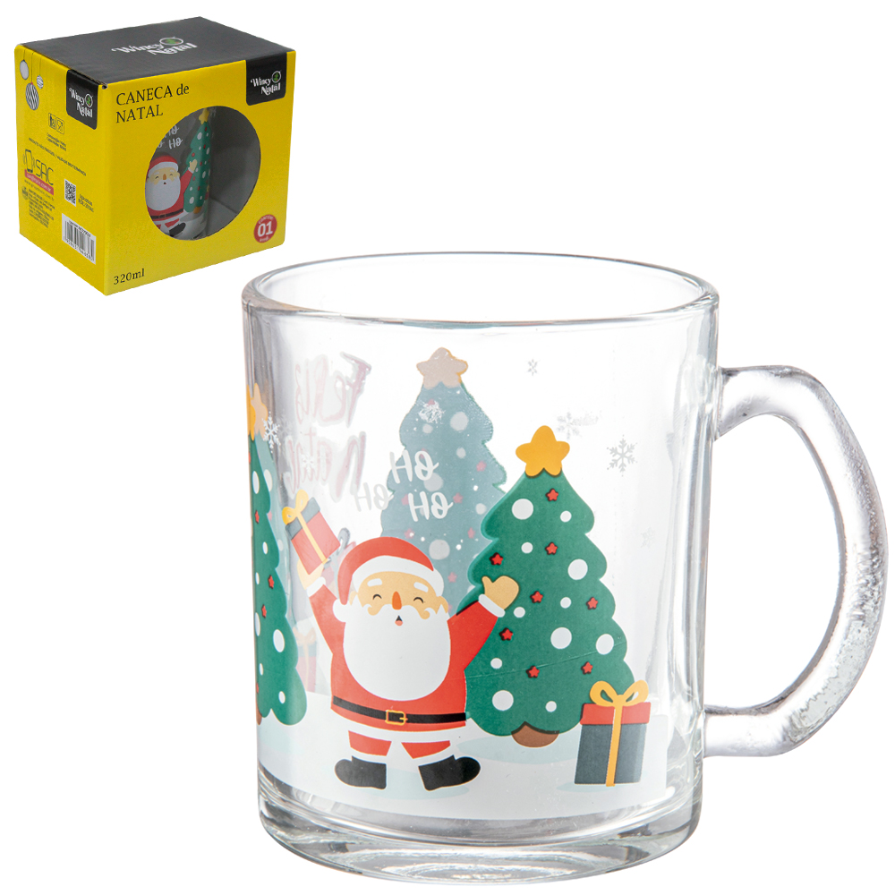 CANECA XICARA DE NATAL DE VIDRO 320ML