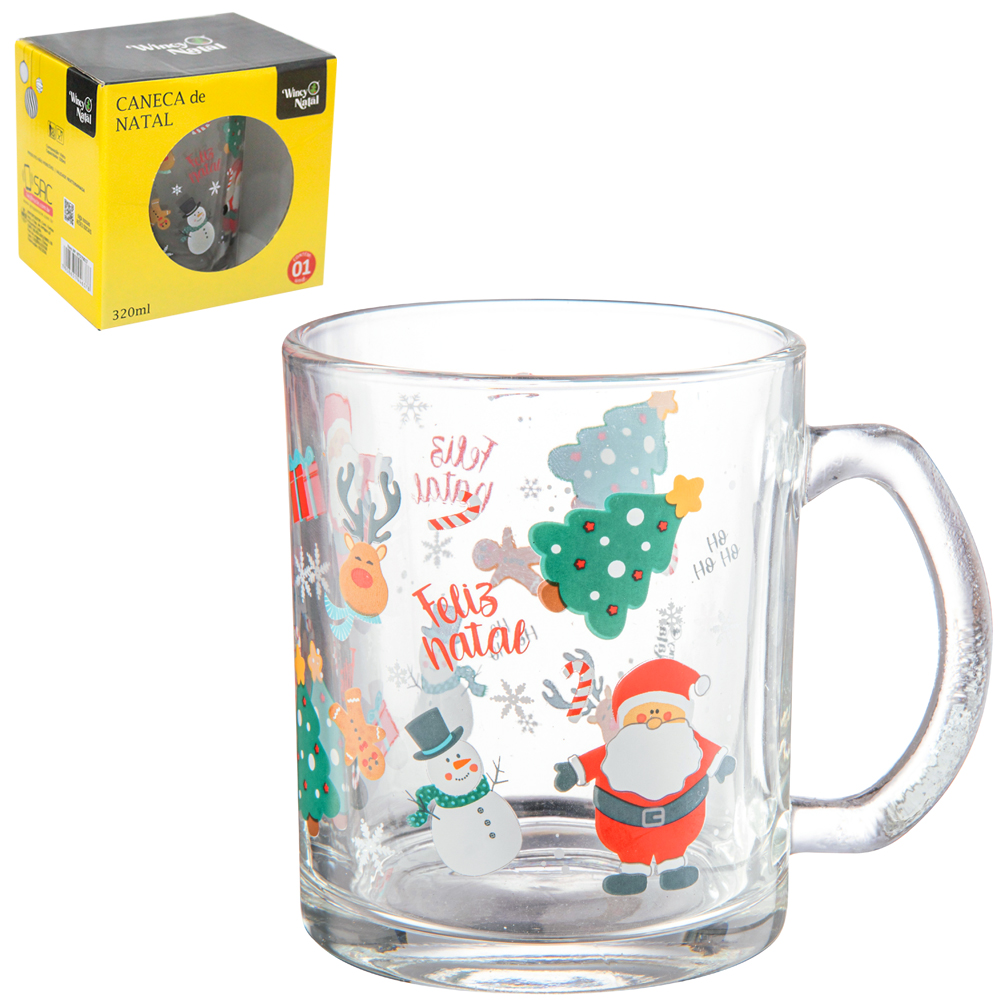 CANECA XICARA DE NATAL DE VIDRO 320ML