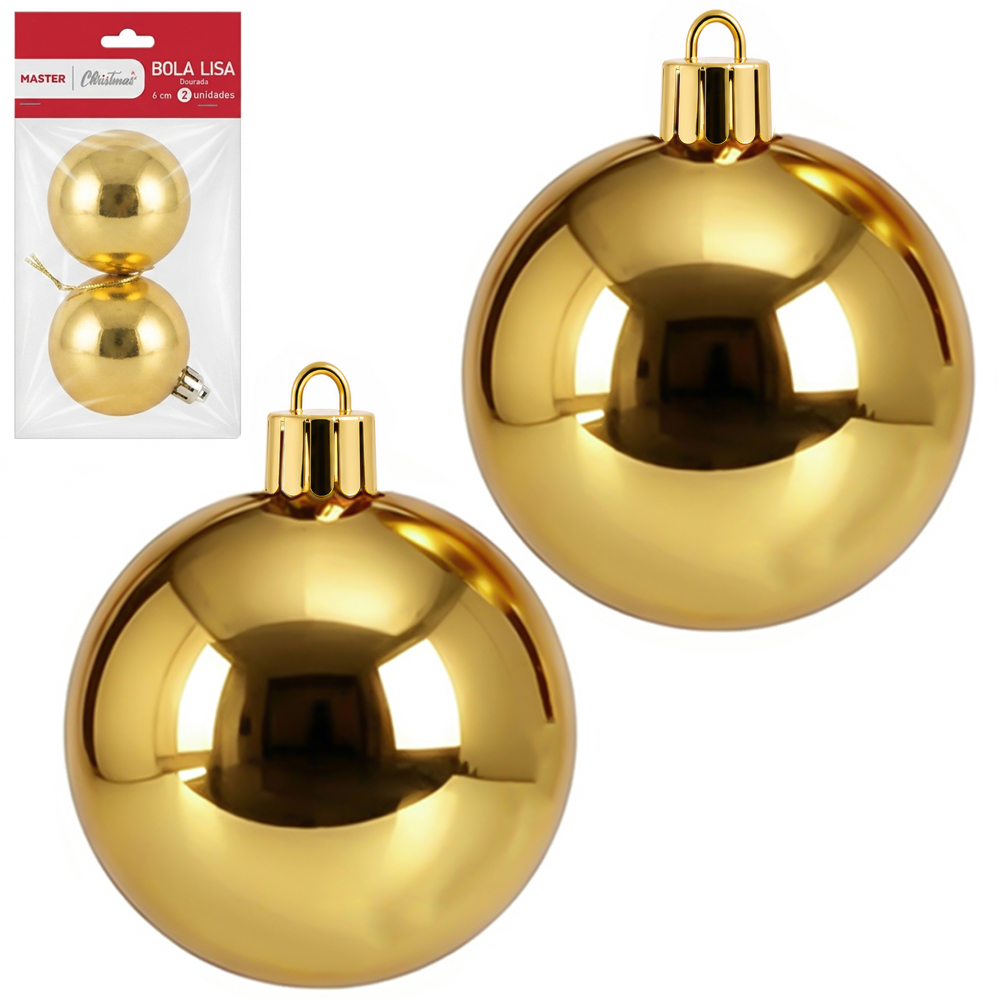BOLA DE NATAL 6CM DE Ø DOURADA METALIZADA LISA COM 2 PECAS