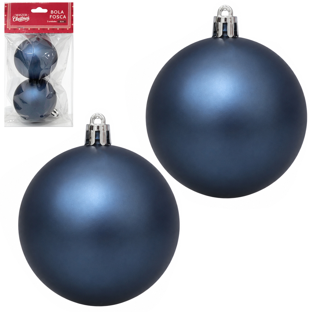 BOLA DE NATAL 6CM DE Ø AZUL MARINHO FOSCA COM 2 PECAS