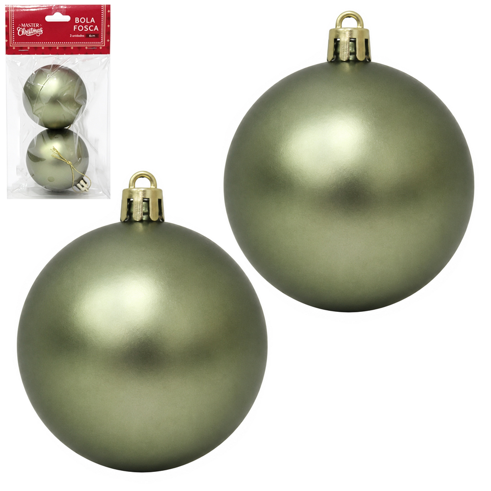 BOLA DE NATAL 6CM DE Ø VERDE OLIVA FOSCA COM 2 PECAS 