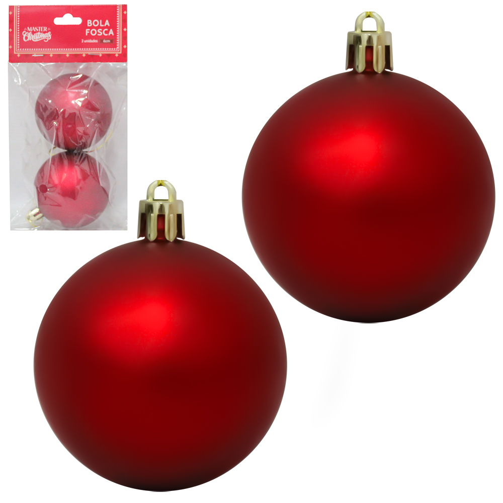 BOLA DE NATAL 6CM DE Ø VERMELHA FOSCA COM 2 PECAS