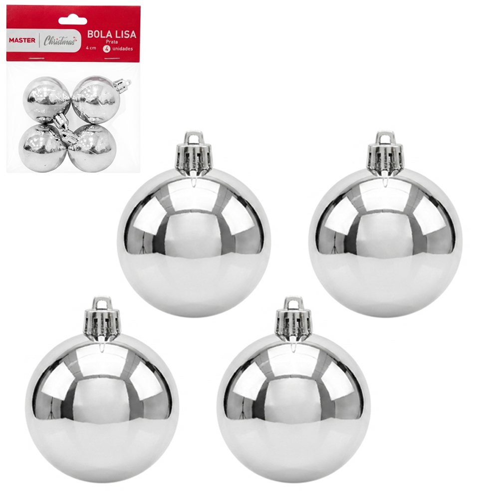 BOLA DE NATAL 4CM DE Ø PRATA METALIZADA LISA COM 4 PECAS