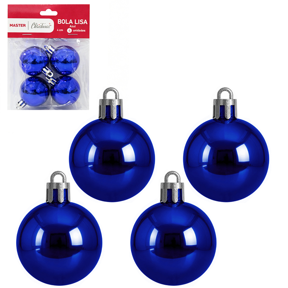 BOLA DE NATAL 4CM DE Ø AZUL METALIZADA LISA COM 4 PECAS