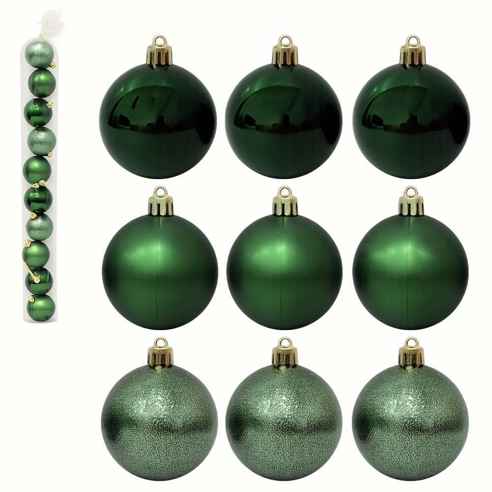 BOLA DE NATAL 6CM DE Ø VERDE MENTA MISTA BRILHO / FOSCA / TEXTURADA PCTE COM 9 PECAS