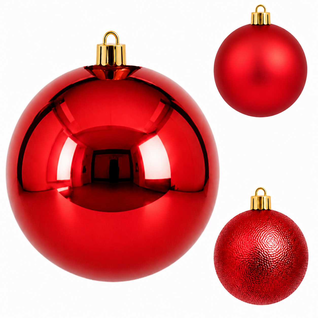BOLA DE NATAL 10CM DE Ø VERMELHA MISTA BRILHO / FOSCA / TEXTURADA PACOTE COM 1 PECA