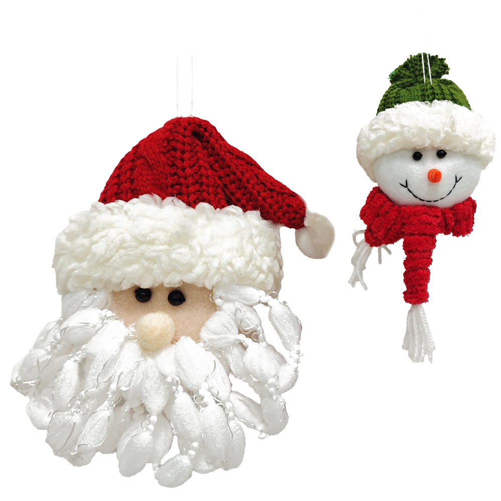 PENDENTE CABECA PAPAI NOEL / BONECO DE NEVE XVD / VM 13X9CM