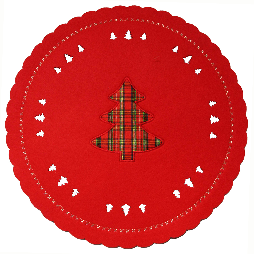 TOALHA LUGAR AMERICANO DE FELTRO REDONDO ARVORE DE NATAL VM 35CM DE Ø