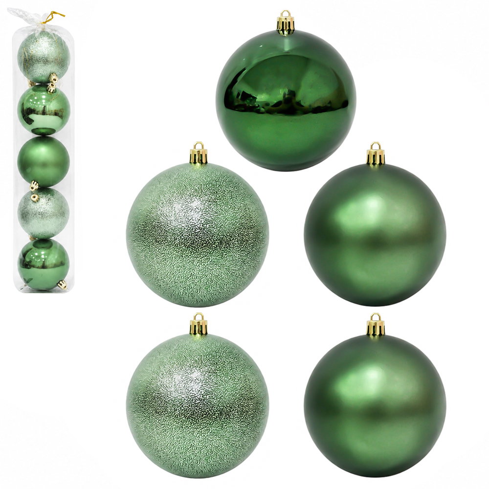BOLA DE NATAL 8CM DE Ø VERDE MENTA MISTA BRILHO / FOSCA / TEXTURADA PACOTE COM 5 PECAS