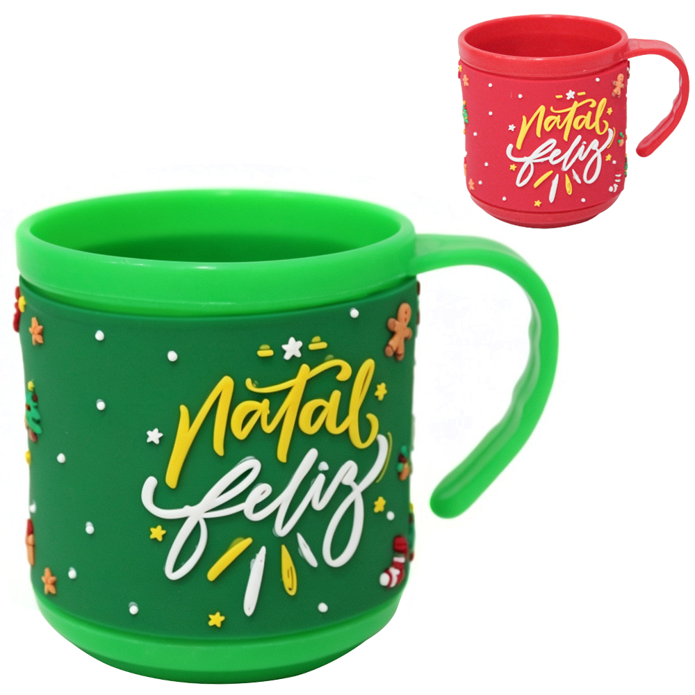 CANECA DE PLASTICO EMBORRACHADO NATAL FELIZ 200ML