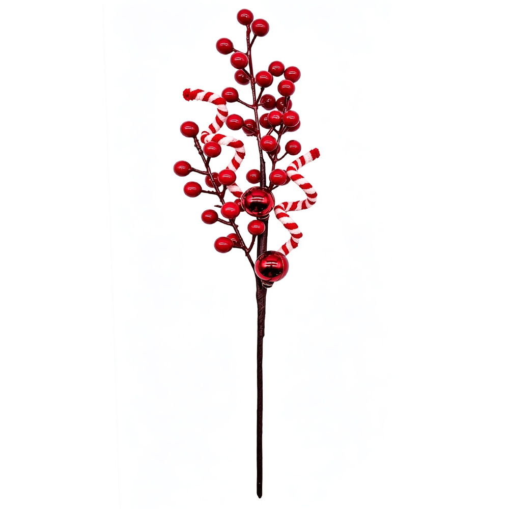 PICK NATALINO AZEVINHOS COM BOLA CANDY CANE PREMIUM 40CM