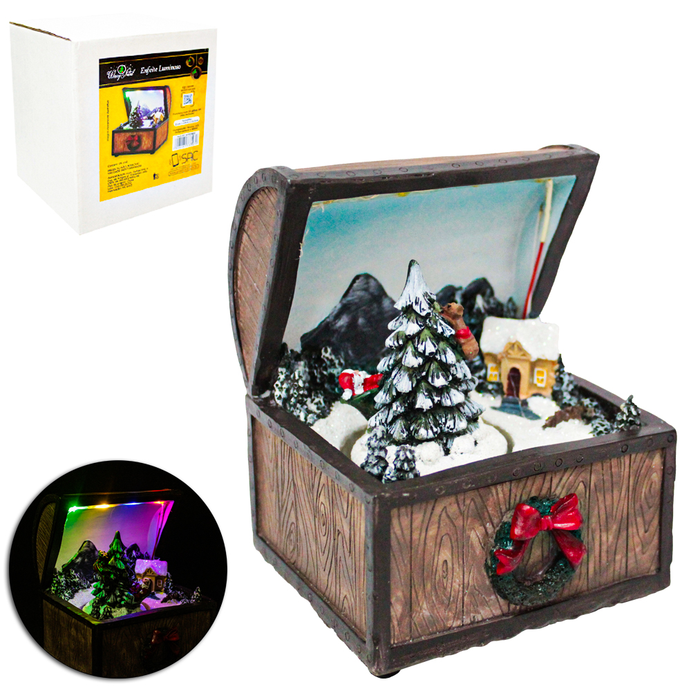 ENFEITE LUMINOSO BAU COM SOM + GLITTER E 4 MICRO LED A PILHA 13,2X11X10CM