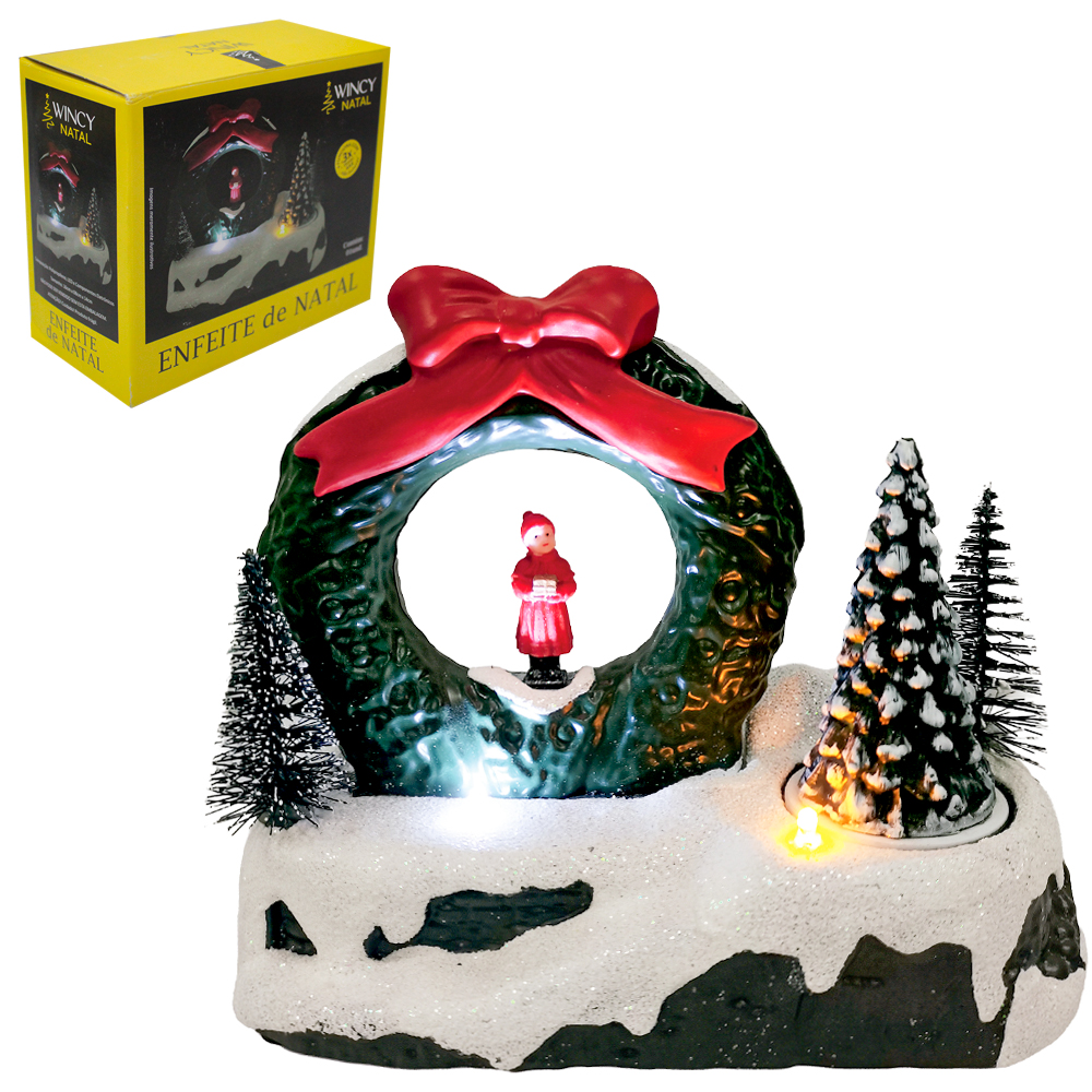 ENFEITE LUMINOSO CENARIO COM ARVORES + 2 LEDS A PILHA 16X14X8CM