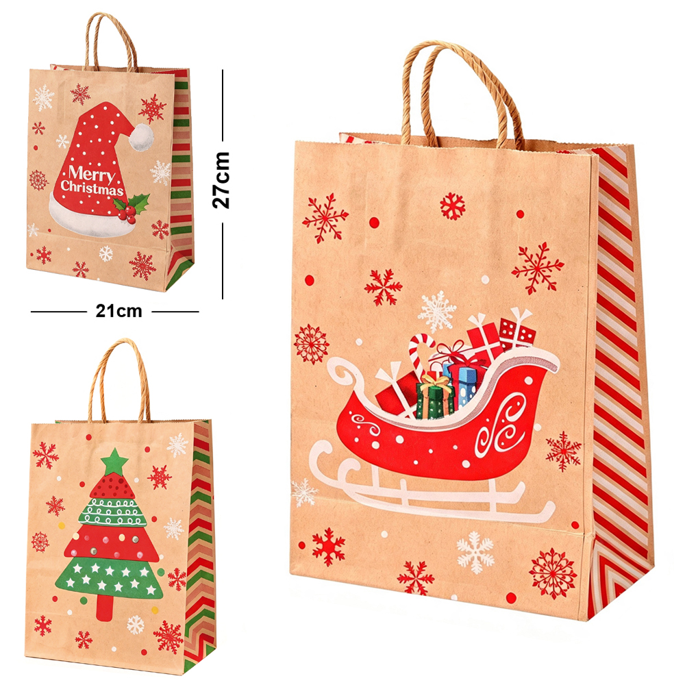 SACOLA DE PAPEL SORTIDAS DE NATAL 27X21X11CM
