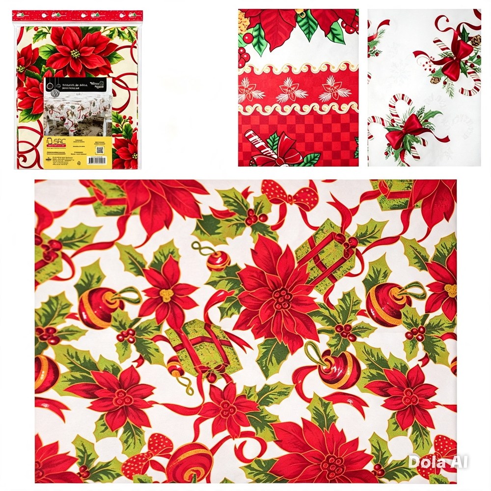 TOALHA DE MESA RETANGULAR ESTAMPAS SORTIDAS DE NATAL 210X140CM