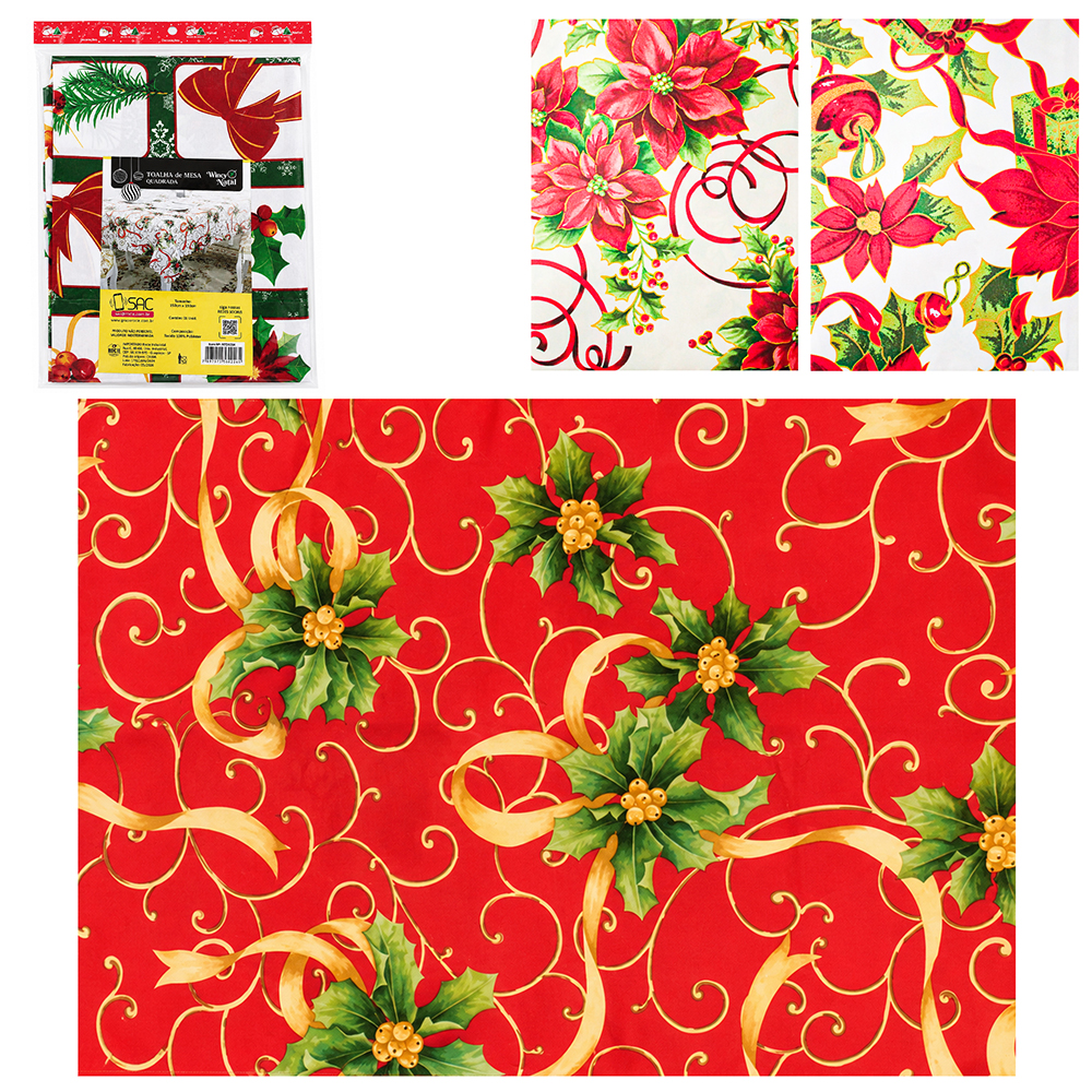 TOALHA DE MESA QUADRADO ESTAMPAS SORTIDAS DE NATAL 150CM