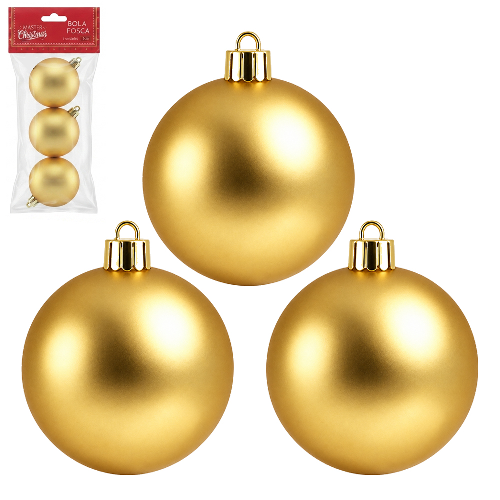 BOLA DE NATAL 5CM DE Ø DOURADA FOSCA COM 3 PECAS