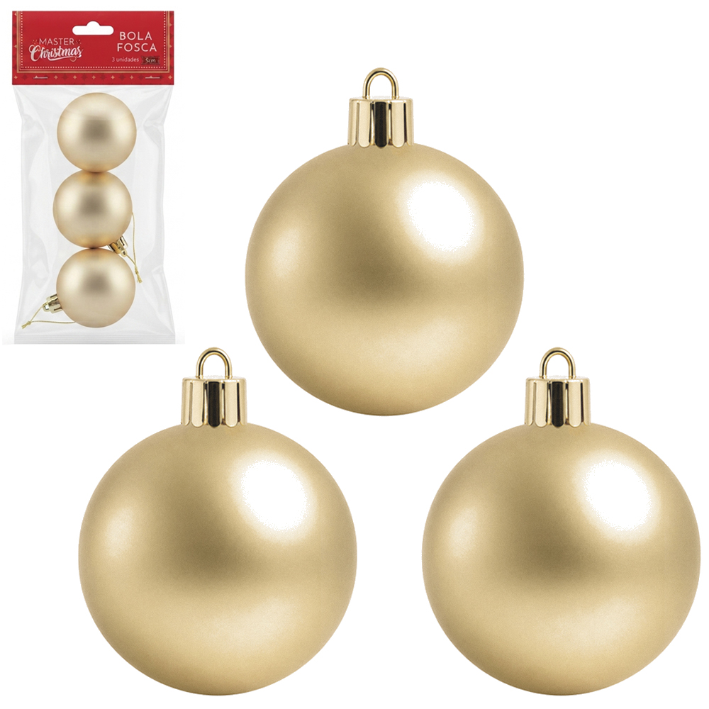 BOLA DE NATAL 5CM DE Ø CHAMPAGNE FOSCA COM 3 PECAS