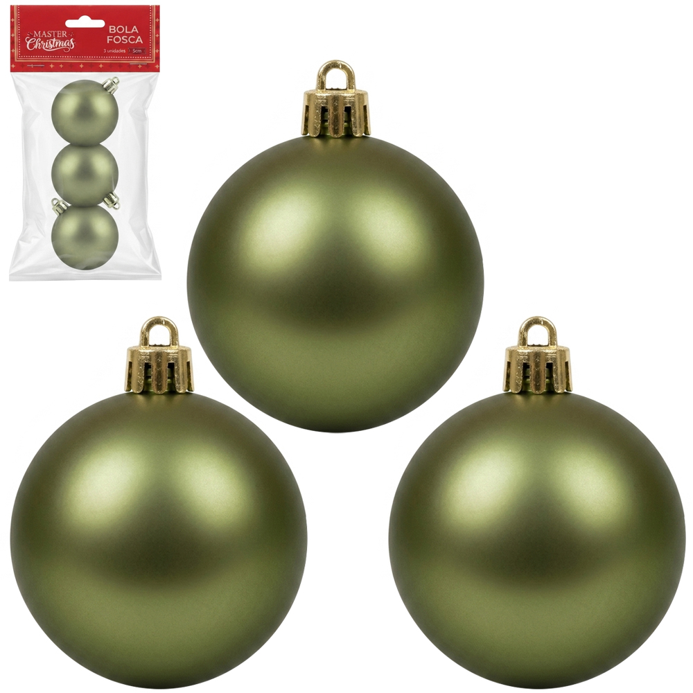 BOLA DE NATAL 5CM DE Ø VERDE OLIVA FOSCA COM 3 PECAS