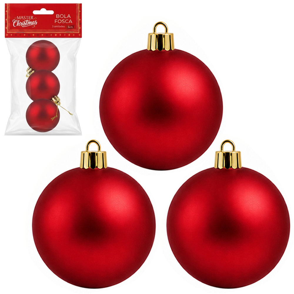 BOLA DE NATAL 5CM DE Ø VERMELHA FOSCA COM 3 PECAS 