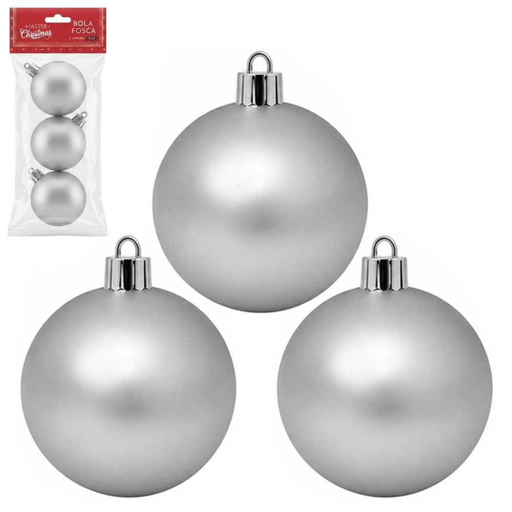 BOLA DE NATAL 5CM DE Ø PRATA FOSCA COM 3 PECAS