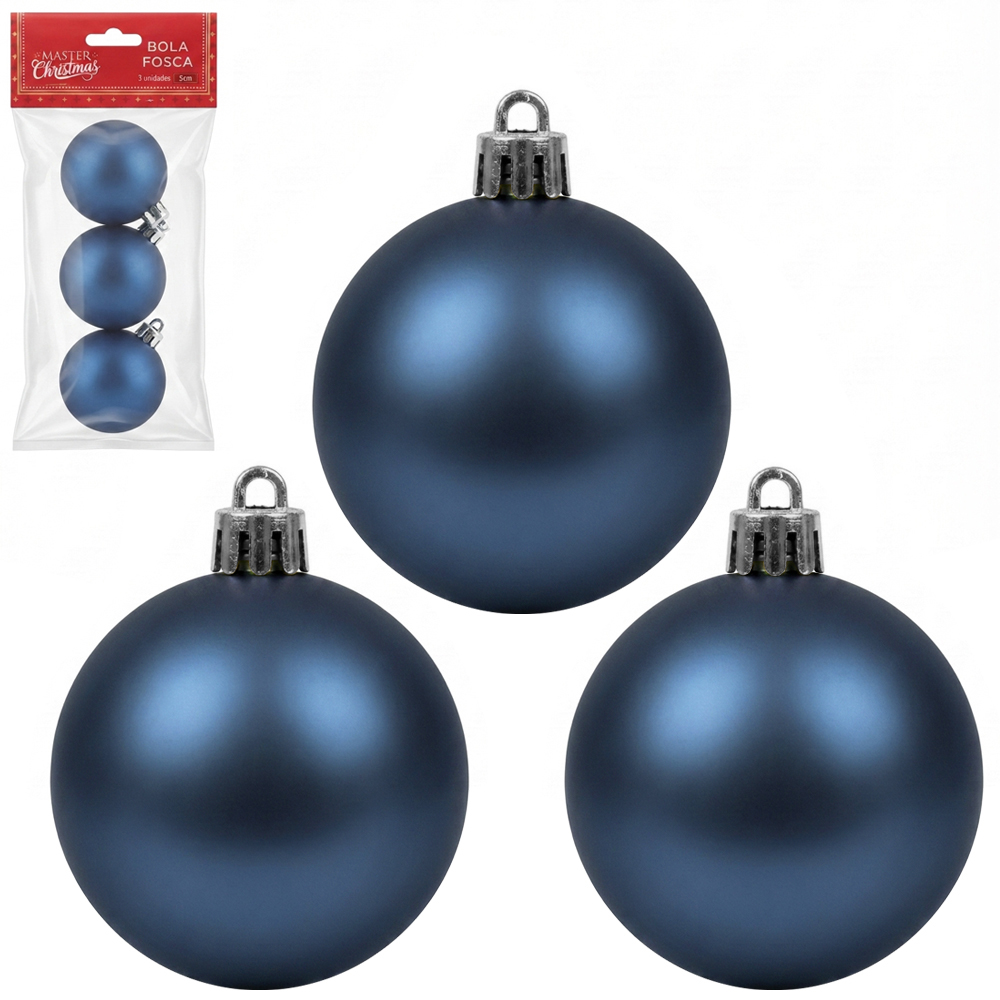 BOLA DE NATAL 5CM DE Ø AZUL FOSCA COM 3 PECAS