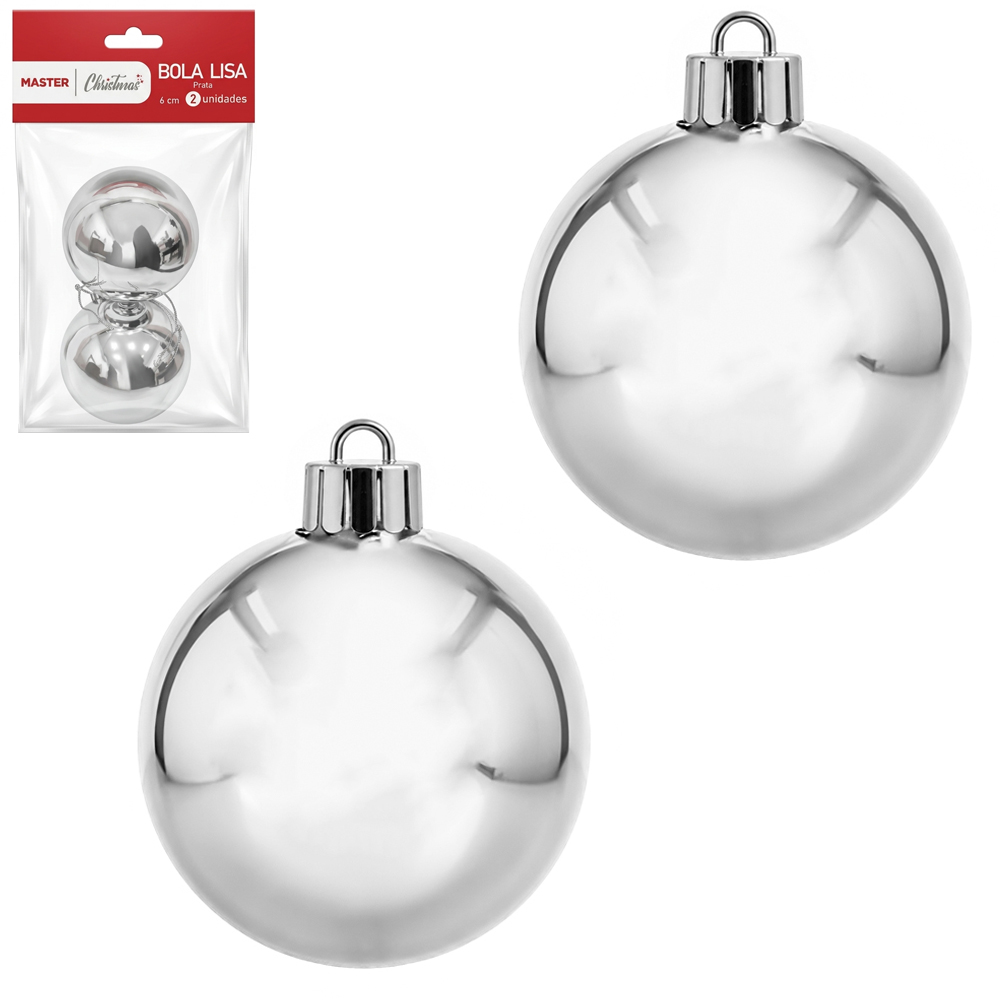 BOLA DE NATAL 6CM DE Ø PRATA METALIZADA LISA COM 2 PECAS