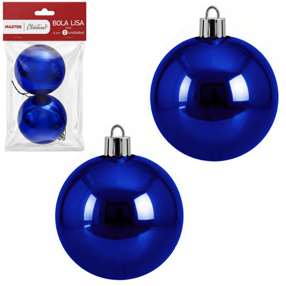 BOLA DE NATAL 6CM DE Ø AZUL METALIZADA LISA COM 2 PECAS