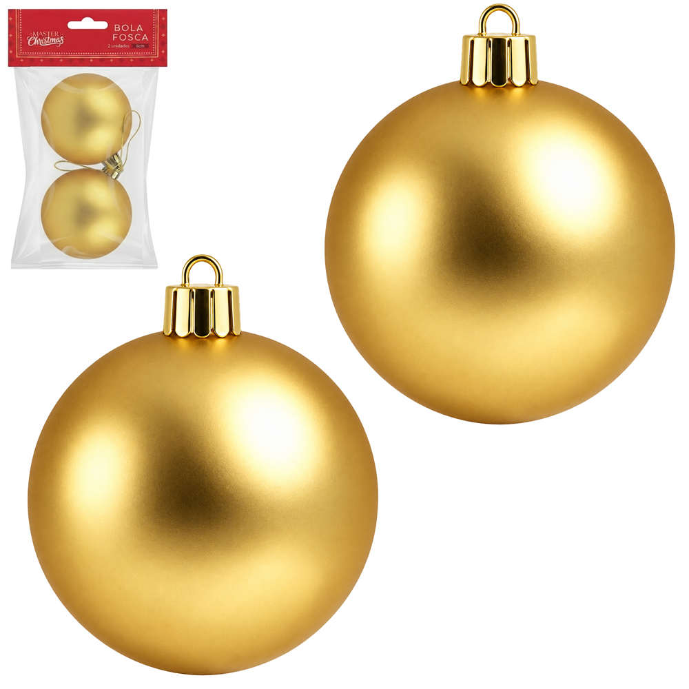 BOLA DE NATAL 6CM DE Ø DOURADA FOSCA COM 2 PECAS