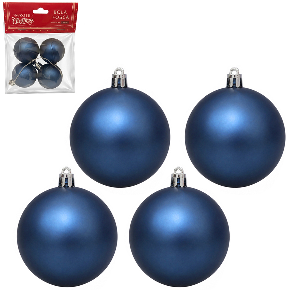 BOLA DE NATAL 4CM DE Ø AZUL FOSCA COM 4 PECAS
