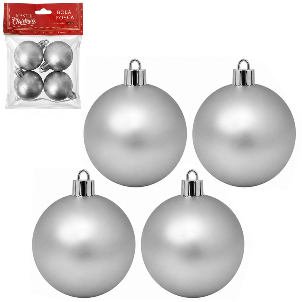 BOLA DE NATAL 4CM DE Ø PRATA FOSCA COM 4 PECAS