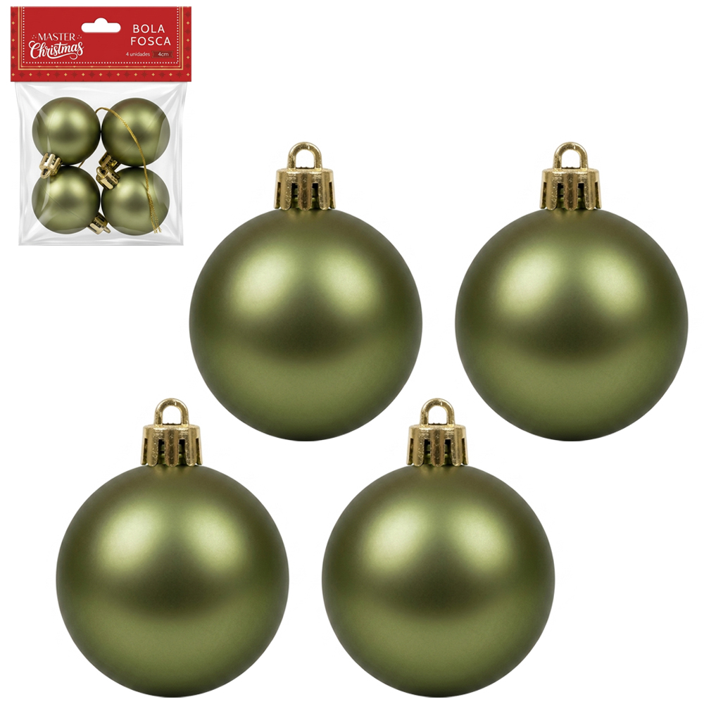 BOLA DE NATAL 4CM DE Ø VERDE OLIVA FOSCA COM 4 PECAS